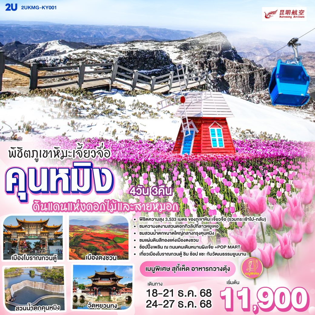 ทัวร์จีน คุนหมิง พิชิตภูเขาหิมะเจี้ยวจื่อ ดินแดนแห่งดอกไม้และสายหมอก *ทัวร์ลงร้าน* 4วัน 3คืน (KY)