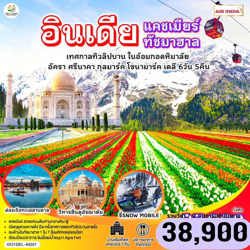 ทัวร์อินเดีย แคชเมียร์ ทัชมาฮาล เทศกาลทิวลิปบาน กลางอ้อมกอดหิมาลัย 6วัน 5คืน (AI)